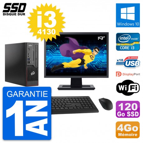Mini PC Fujitsu C720 SFF Ecran 19" i3-4130 RAM 4Go SSD 120Go Windows 10 Wifi