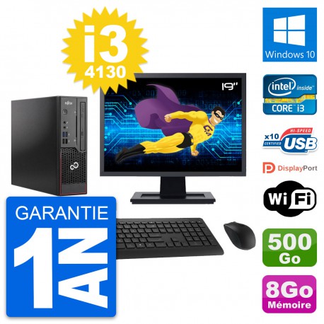 Mini PC Fujitsu C720 SFF Ecran 19" i3-4130 RAM 8Go Disque 500Go Windows 10 Wifi