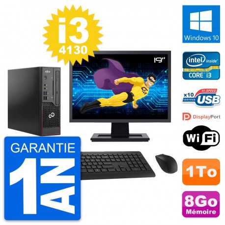 Mini PC Fujitsu C720 SFF Ecran 19" i3-4130 RAM 8Go Disque 1To Windows 10 Wifi