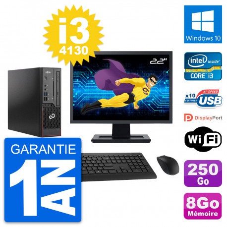Mini PC Fujitsu C720 SFF Ecran 22" i3-4130 RAM 8Go Disque 250Go Windows 10 Wifi