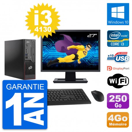 Mini PC Fujitsu C720 SFF Ecran 27" i3-4130 RAM 4Go Disque 250Go Windows 10 Wifi