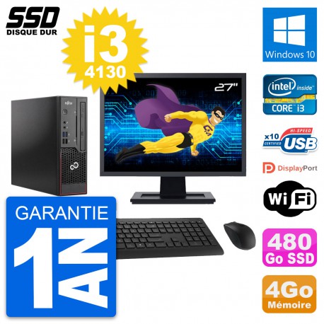 Mini PC Fujitsu C720 SFF Ecran 27" i3-4130 RAM 4Go SSD 480Go Windows 10 Wifi