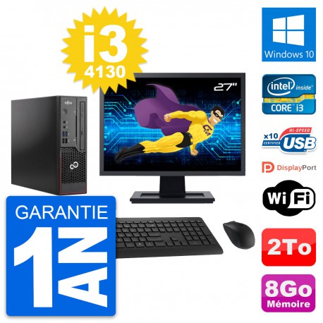 Mini PC Fujitsu C720 SFF Ecran 27" i3-4130 RAM 8Go Disque 2To Windows 10 Wifi