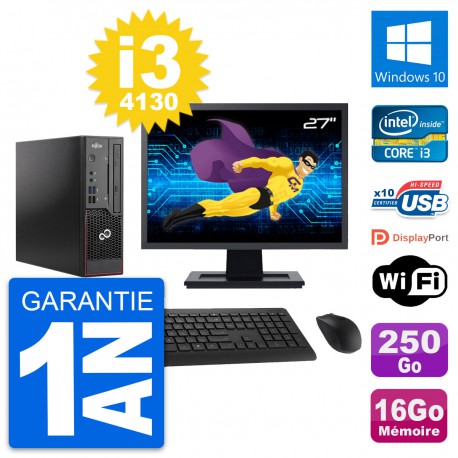 Mini PC Fujitsu C720 SFF Ecran 27" i3-4130 RAM 16Go Disque 250Go Windows 10 Wifi