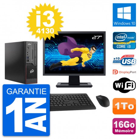 Mini PC Fujitsu C720 SFF Ecran 27" i3-4130 RAM 16Go Disque 1To Windows 10 Wifi