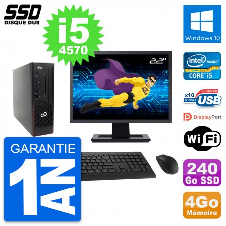 Mini PC Fujitsu C720 SFF Ecran 22" i5-4570 RAM 4Go SSD 240Go Windows 10 Wifi