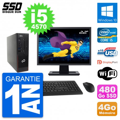 Mini PC Fujitsu C720 SFF Ecran 22" i5-4570 RAM 4Go SSD 480Go Windows 10 Wifi