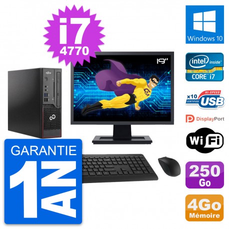 Mini PC Fujitsu C720 SFF Ecran 19" i7-4770 RAM 4Go Disque 250Go Windows 10 Wifi