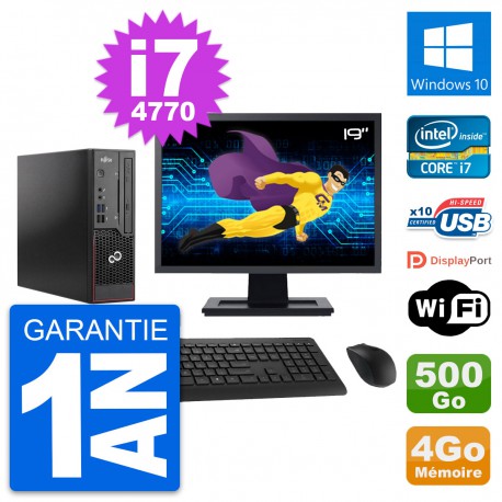 Mini PC Fujitsu C720 SFF Ecran 19" i7-4770 RAM 4Go Disque 500Go Windows 10 Wifi