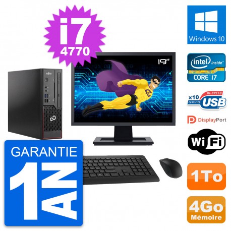 Mini PC Fujitsu C720 SFF Ecran 19" i7-4770 RAM 4Go Disque 1To Windows 10 Wifi