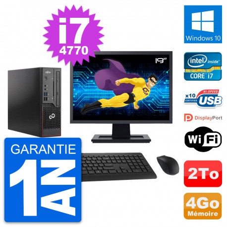 Mini PC Fujitsu C720 SFF Ecran 19" i7-4770 RAM 4Go Disque 2To Windows 10 Wifi