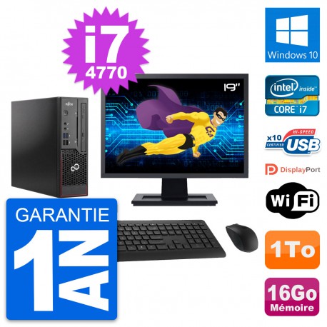 Mini PC Fujitsu C720 SFF Ecran 19" i7-4770 RAM 16Go Disque 1To Windows 10 Wifi