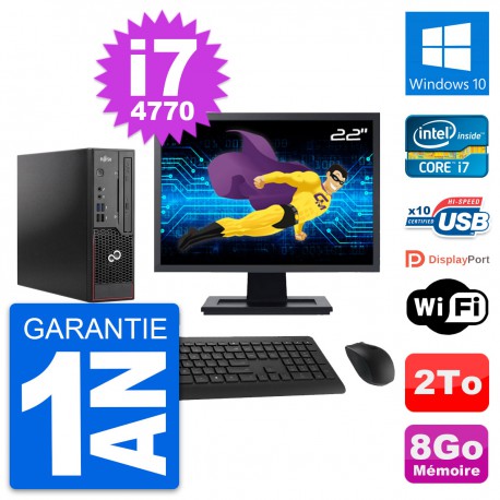 Mini PC Fujitsu C720 SFF Ecran 22" i7-4770 RAM 8Go Disque 2To Windows 10 Wifi