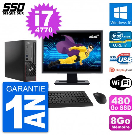 Mini PC Fujitsu C720 SFF Ecran 22" i7-4770 RAM 8Go SSD 480Go Windows 10 Wifi