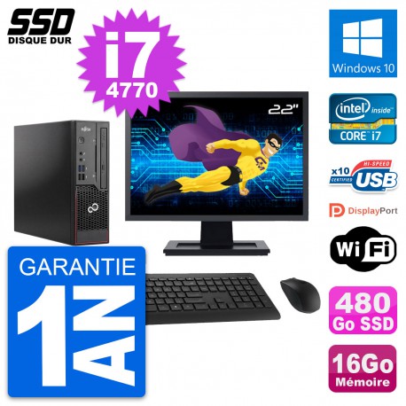 Mini PC Fujitsu C720 SFF Ecran 22" i7-4770 RAM 16Go SSD 480Go Windows 10 Wifi