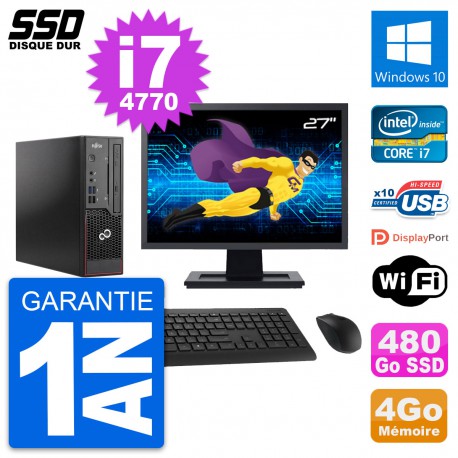 Mini PC Fujitsu C720 SFF Ecran 27" i7-4770 RAM 4Go SSD 480Go Windows 10 Wifi
