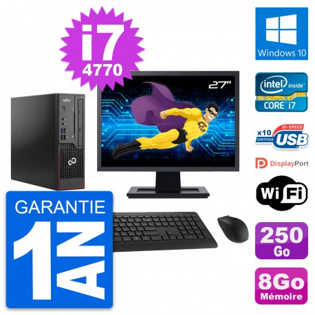 Mini PC Fujitsu C720 SFF Ecran 27" i7-4770 RAM 8Go Disque 250Go Windows 10 Wifi