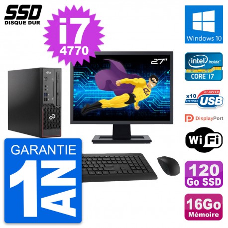 Mini PC Fujitsu C720 SFF Ecran 27" i7-4770 RAM 16Go SSD 120Go Windows 10 Wifi