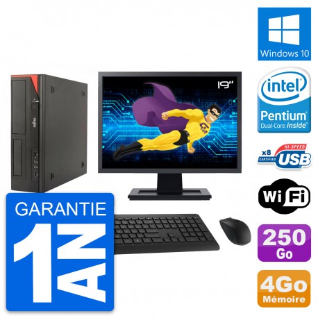PC Fujitsu E520 DT Ecran 19" Intel G3220 RAM 4Go Disque 250Go Windows 10 Wifi