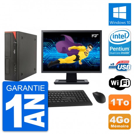PC Fujitsu E520 DT Ecran 19" Intel G3220 RAM 4Go Disque Dur 1To Windows 10 Wifi