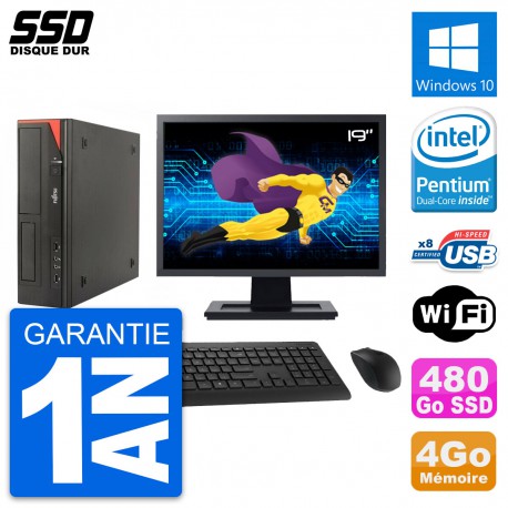 PC Fujitsu E520 E85+ DT Ecran 19" Intel G3220 RAM 4Go SSD 480Go Windows 10 Wifi