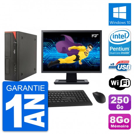 PC Fujitsu E520 DT Ecran 19" Intel G3220 RAM 8Go Disque 250Go Windows 10 Wifi