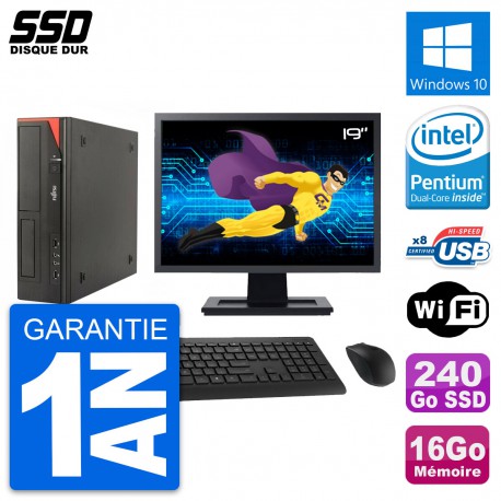 PC Fujitsu E520 E85+ DT Ecran 19" Intel G3220 RAM 16Go SSD 240Go Windows 10 Wifi