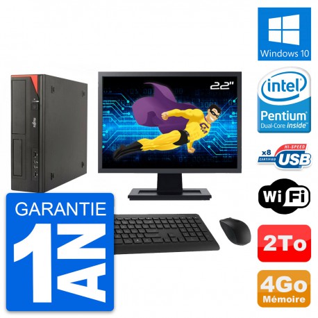 PC Fujitsu E520 DT Ecran 22" Intel G3220 RAM 4Go Disque Dur 2To Windows 10 Wifi