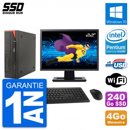 PC Fujitsu E520 E85+ DT Ecran 22" Intel G3220 RAM 4Go SSD 240Go Windows 10 Wifi