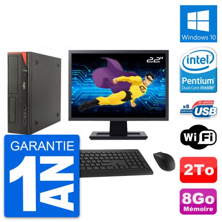 PC Fujitsu E520 DT Ecran 22" Intel G3220 RAM 8Go Disque Dur 2To Windows 10 Wifi