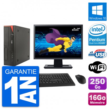 PC Fujitsu E520 DT Ecran 22" Intel G3220 RAM 16Go Disque 250Go Windows 10 Wifi