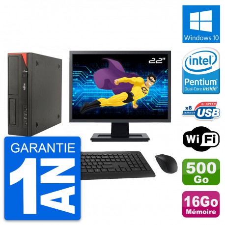 PC Fujitsu E520 DT Ecran 22" Intel G3220 RAM 16Go Disque 500Go Windows 10 Wifi