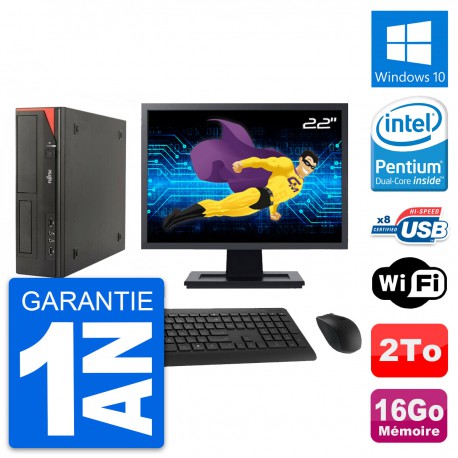 PC Fujitsu E520 DT Ecran 22" Intel G3220 RAM 16Go Disque Dur 2To Windows 10 Wifi