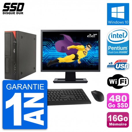 PC Fujitsu E520 E85+ DT Ecran 22" Intel G3220 RAM 16Go SSD 480Go Windows 10 Wifi