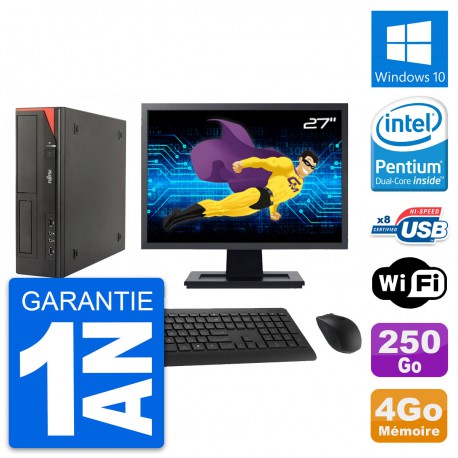 PC Fujitsu E520 DT Ecran 27" Intel G3220 RAM 4Go Disque 250Go Windows 10 Wifi