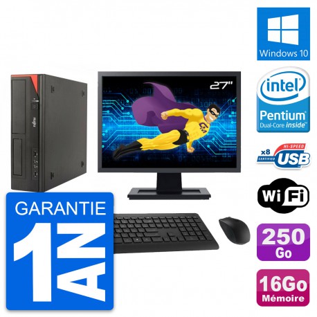 PC Fujitsu E520 DT Ecran 27" Intel G3220 RAM 16Go Disque 250Go Windows 10 Wifi