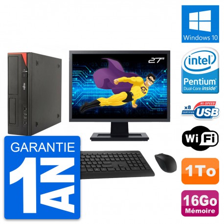 PC Fujitsu E520 DT Ecran 27" Intel G3220 RAM 16Go Disque Dur 1To Windows 10 Wifi