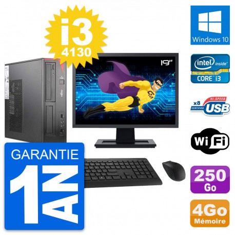 PC Fujitsu E520 DT Ecran 19" Intel i3-4130 RAM 4Go Disque 250Go Windows 10 Wifi