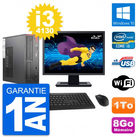 PC Fujitsu E520 DT Ecran 22" Intel i3-4130 RAM 8Go Disque 1To Windows 10 Wifi