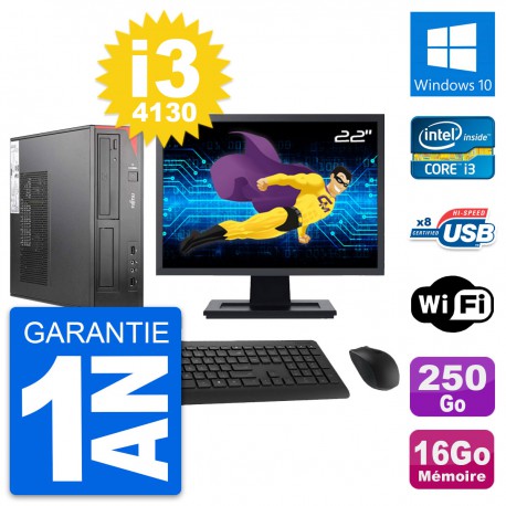 PC Fujitsu E520 DT Ecran 22" Intel i3-4130 RAM 16Go Disque 250Go Windows 10 Wifi