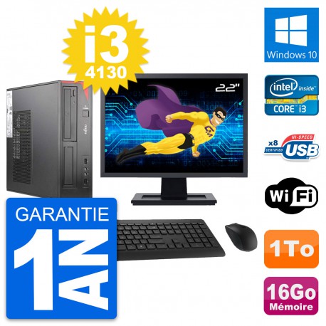 PC Fujitsu E520 DT Ecran 22" Intel i3-4130 RAM 16Go Disque 1To Windows 10 Wifi