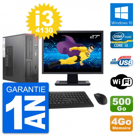 PC Fujitsu E520 DT Ecran 27" Intel i3-4130 RAM 4Go Disque 500Go Windows 10 Wifi