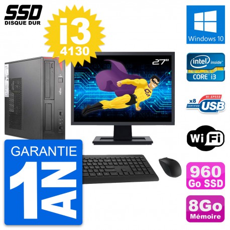 PC Fujitsu E520 DT Ecran 27" Intel i3-4130 RAM 8Go SSD 960Go Windows 10 Wifi