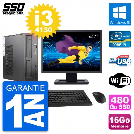 PC Fujitsu E520 DT Ecran 27" Intel i3-4130 RAM 16Go SSD 480Go Windows 10 Wifi