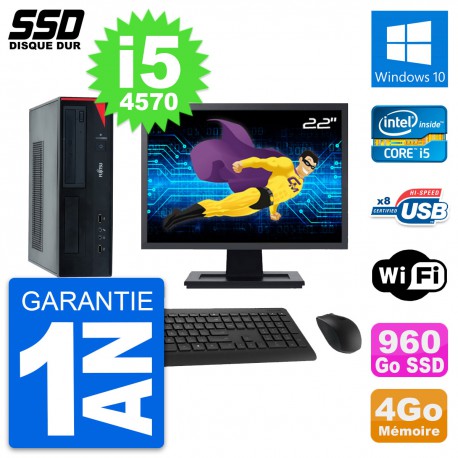 PC Fujitsu E520 DT Ecran 22" Intel i5-4570 RAM 4Go SSD 960Go Windows 10 Wifi