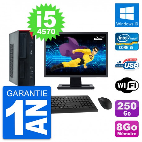 PC Fujitsu E520 DT Ecran 22" Intel i5-4570 RAM 8Go Disque 250Go Windows 10 Wifi