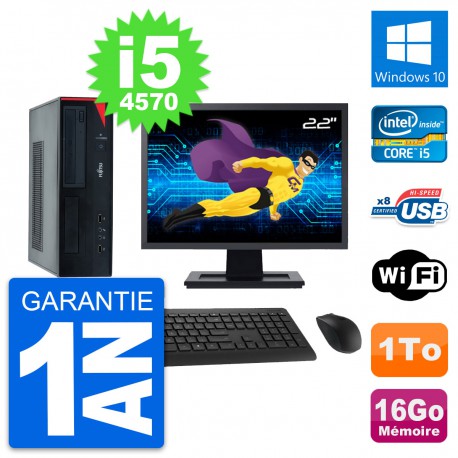 PC Fujitsu E520 DT Ecran 22" Intel i5-4570 RAM 16Go Disque 1To Windows 10 Wifi