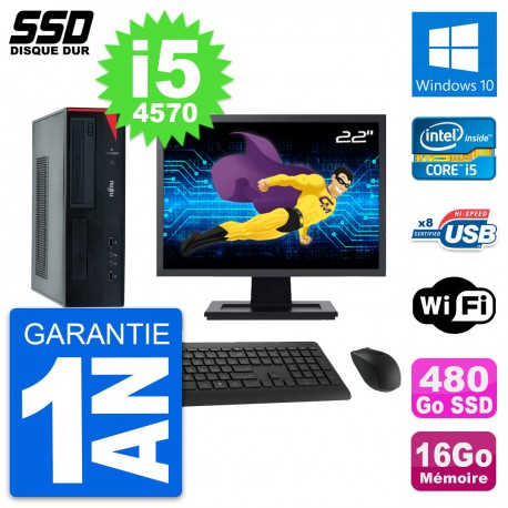 PC Fujitsu E520 DT Ecran 22" Intel i5-4570 RAM 16Go SSD 480Go Windows 10 Wifi