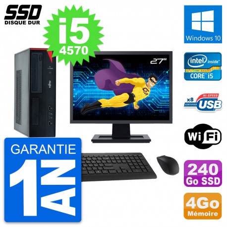 PC Fujitsu E520 DT Ecran 27" Intel i5-4570 RAM 4Go SSD 240Go Windows 10 Wifi