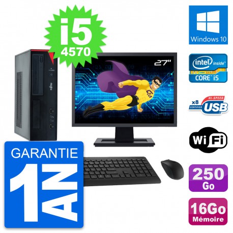 PC Fujitsu E520 DT Ecran 27" Intel i5-4570 RAM 16Go Disque 250Go Windows 10 Wifi